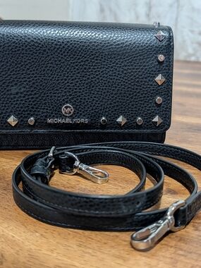 Michael Kors Black Studded Leather Crossbody Bag